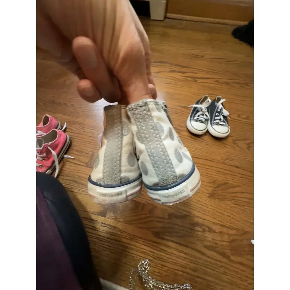 Converse Toddler Sneakers High Tops Girls Pink Polka Dot Gray Size 8 Lot (3)